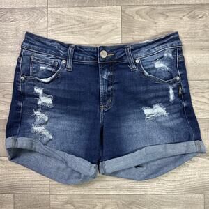 Silver Jeans Boyfriend Shorts Mid Rise Cuffed Distressed Dark Wash sz 28